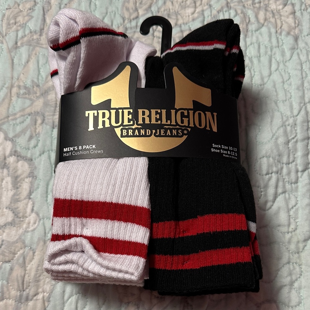 True Religion Men's Crew Socks - Black, White, and Red